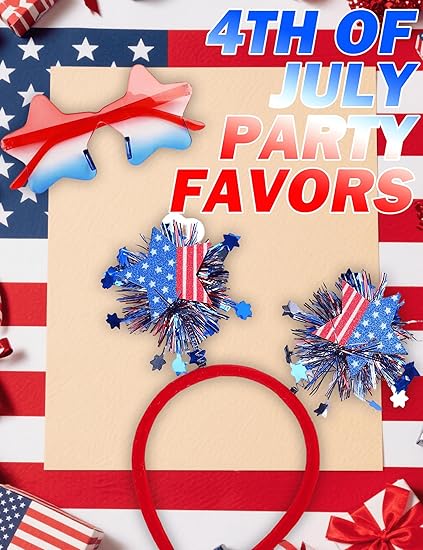 4th of July Headband with Glasses - Holiday Patriotic Headband Star Sunglasses with Red Blue and White Style for Fourth of July Accessories Independence Day Party Decorations Favors
