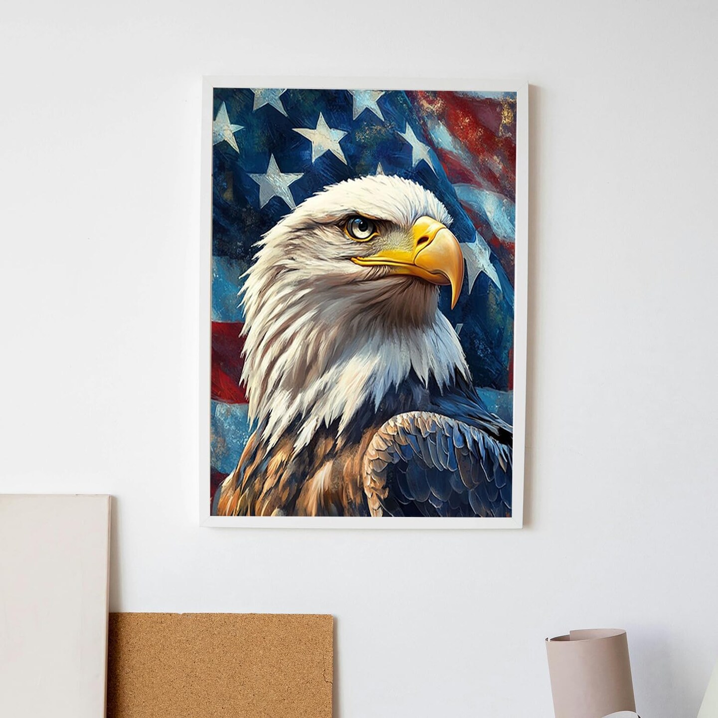 Independence Day Paint by Numbers Kit for Adults,Bald Eagle Oil Painting Art by Number Kits,4Th of July Acrylic Paintworks Art Craft for Home Decor Without Frame 16x20 Inch.