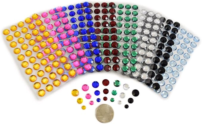 14mm SS60 Crystal Clear Self Adhesive Acrylic Rhinestones Plastic Face Gems Stick On Body Jewels for DIY Cards and Invitations Crafts Bling Sticker - 5 Sheets - 250PCS