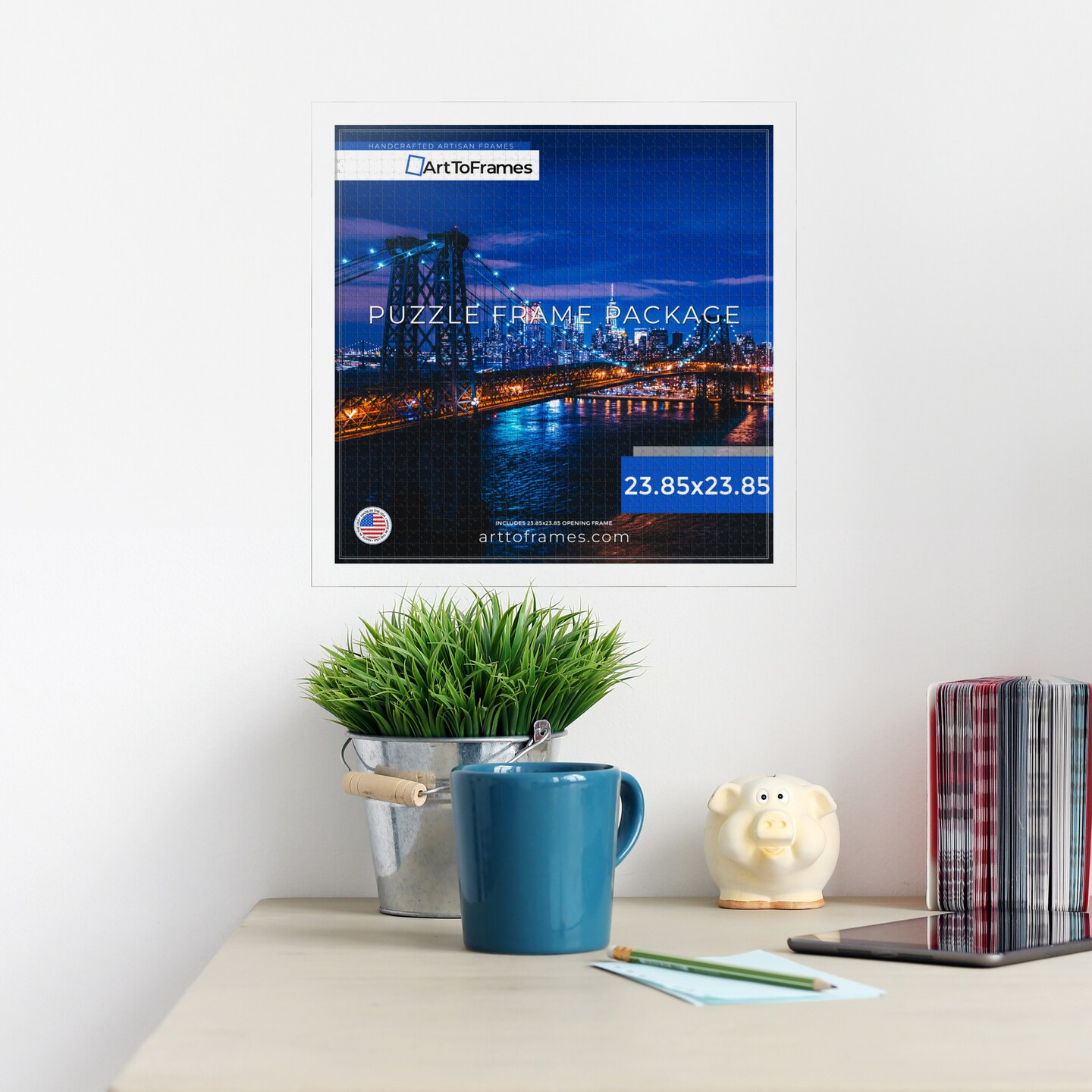 ArtToFrames 23.85x23.85 INCH / 60.6x60.6 CM Puzzle Frame for 1000 piece Puzzles.This 1.25 Inch Custom MDF Frame for Puzzles Comes with Economy Acrylic, Available in Multiple Colors