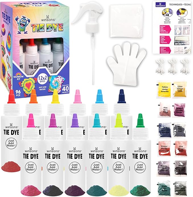 12-Color Tie-Dye Kit – Pre-Filled, Non-Toxic Fabric Dye Set for Kids – Permanent Tie-Dye Art Kit for Easy and Fun DIY Clothing & Fabric Projects