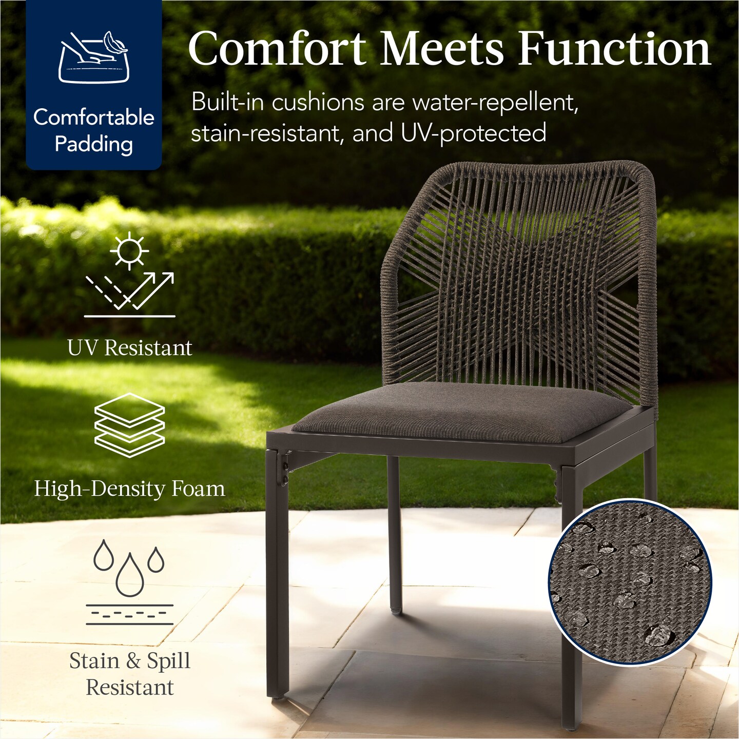 Best Choice Products Set of 2 Indoor/Outdoor Aluminum Woven Side Dining Chairs w/ All-Weather Rope