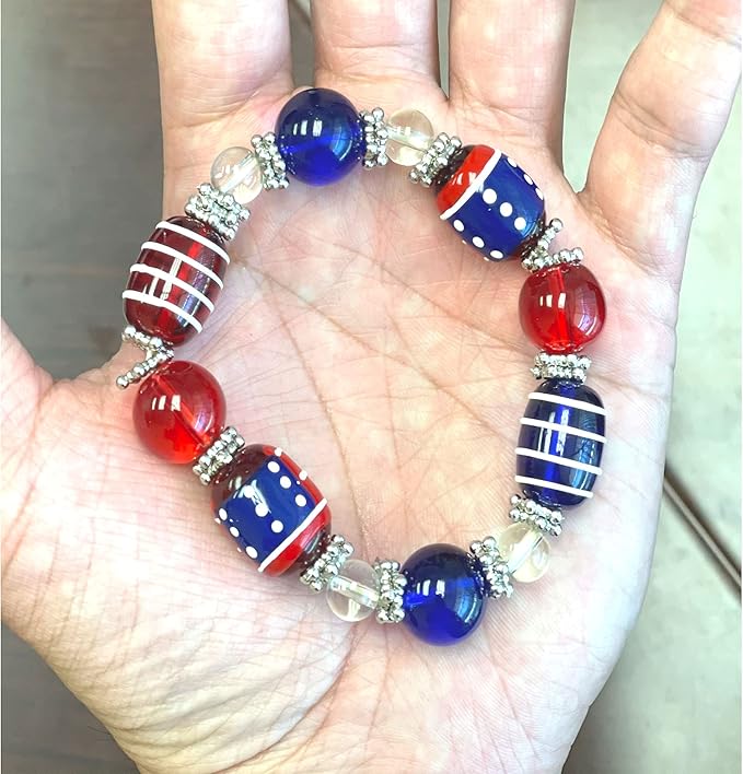 USA Red, White & Blue Beaded Bracelet for Women – Americana 4th of July Jewelry, Gift for Her, 1 Pc