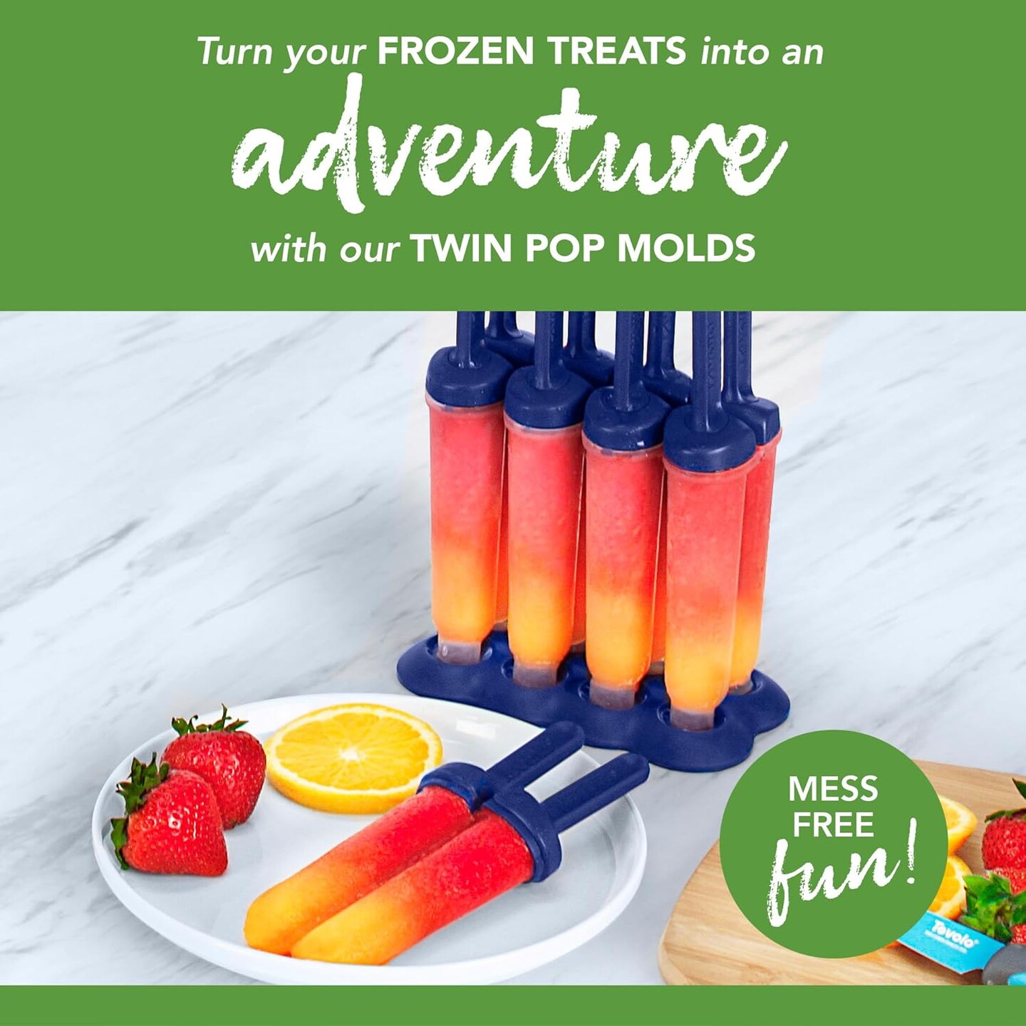 Popsicle Molds with Sticks (4-Pack, Twin Pops) - Reusable Ice Pop Molds & Sticks for Homemade Flavored Ice Pops & Frozen Snacks - Popsicle Maker with Stand, Dishwasher Safe & BPA-Free - Blue