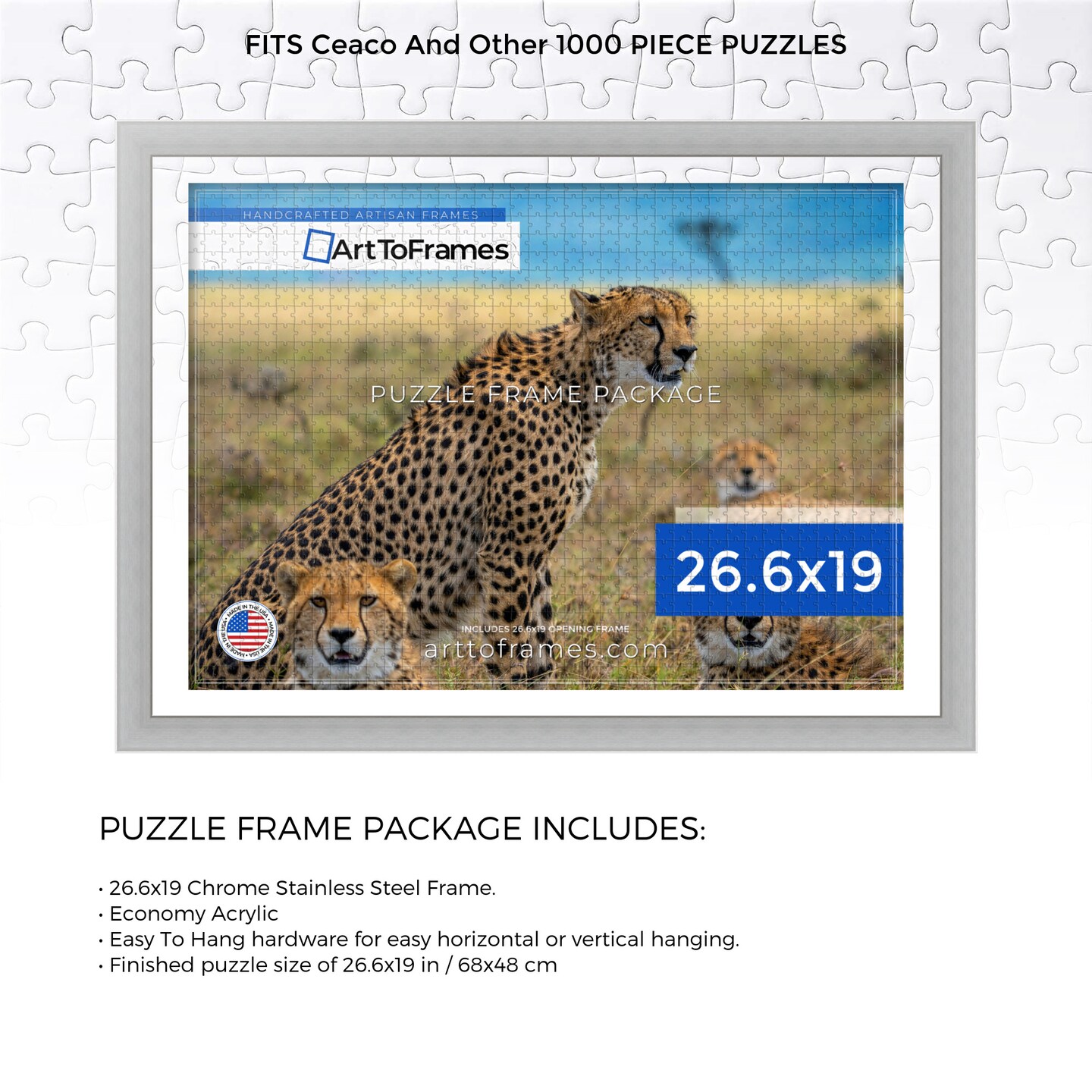 ArtToFrames 26.6x19 INCH / 68x48 CM Puzzle Frame for 1000 piece Puzzles.This 1.25 Inch Custom MDF Frame for Puzzles Comes with Economy Acrylic, Available in Multiple Colors
