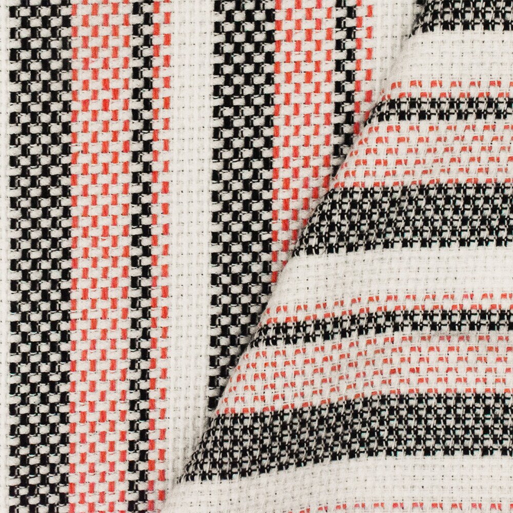 Bright Orange-Black-White Stripe Poly-Linen Dobby Woven Fabric By the Yard
