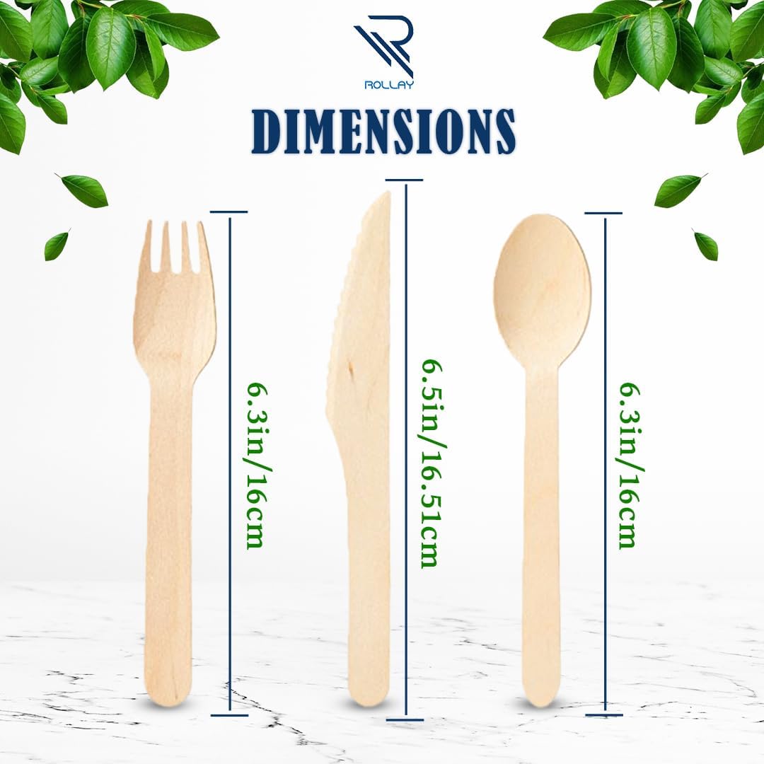 360 PCS Disposable Wooden Cutlery Set - Biodegradable Cutlery Set with Wooden Spoons, Forks, and Knives - Compostable Cutlery Wooden Utensils for Parties, Camping, and Picnic