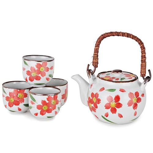 Ceramic Japanese Tea Set with Strainer and Wooden Handle, Tea Lover Gift, Japanese Culture, Asian Decor, Gift for Her