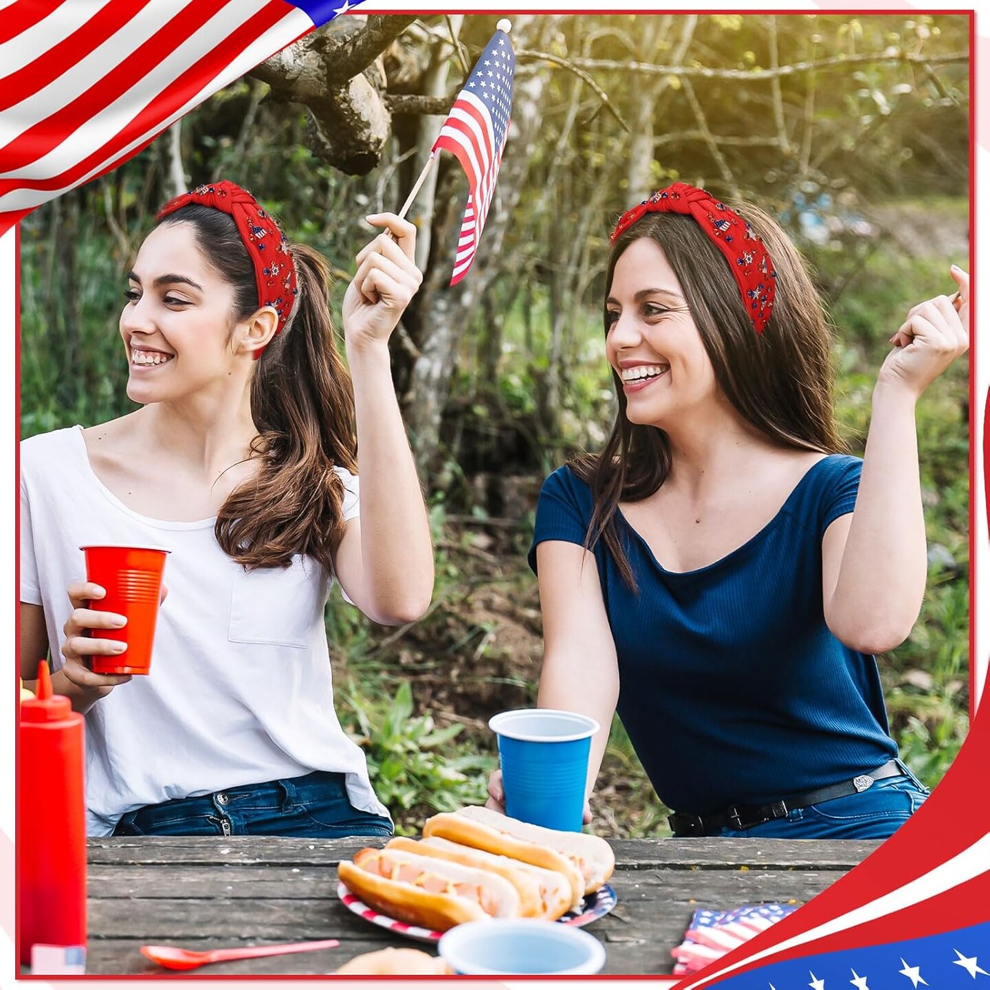 4th of July Headband, American Flag Headbands for Women Girls Independence Day Knotted Headband Patriotic Hair Accessories Gifts