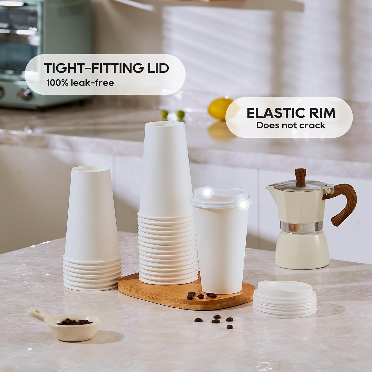 100 Pack] 20 oz Paper Coffee Cups, Disposable Paper Coffee Cup with Lids, Hot/Cold Beverage Drinking Cup for Water, Juice or Tea, Suitable for Home, Shops and Cafes