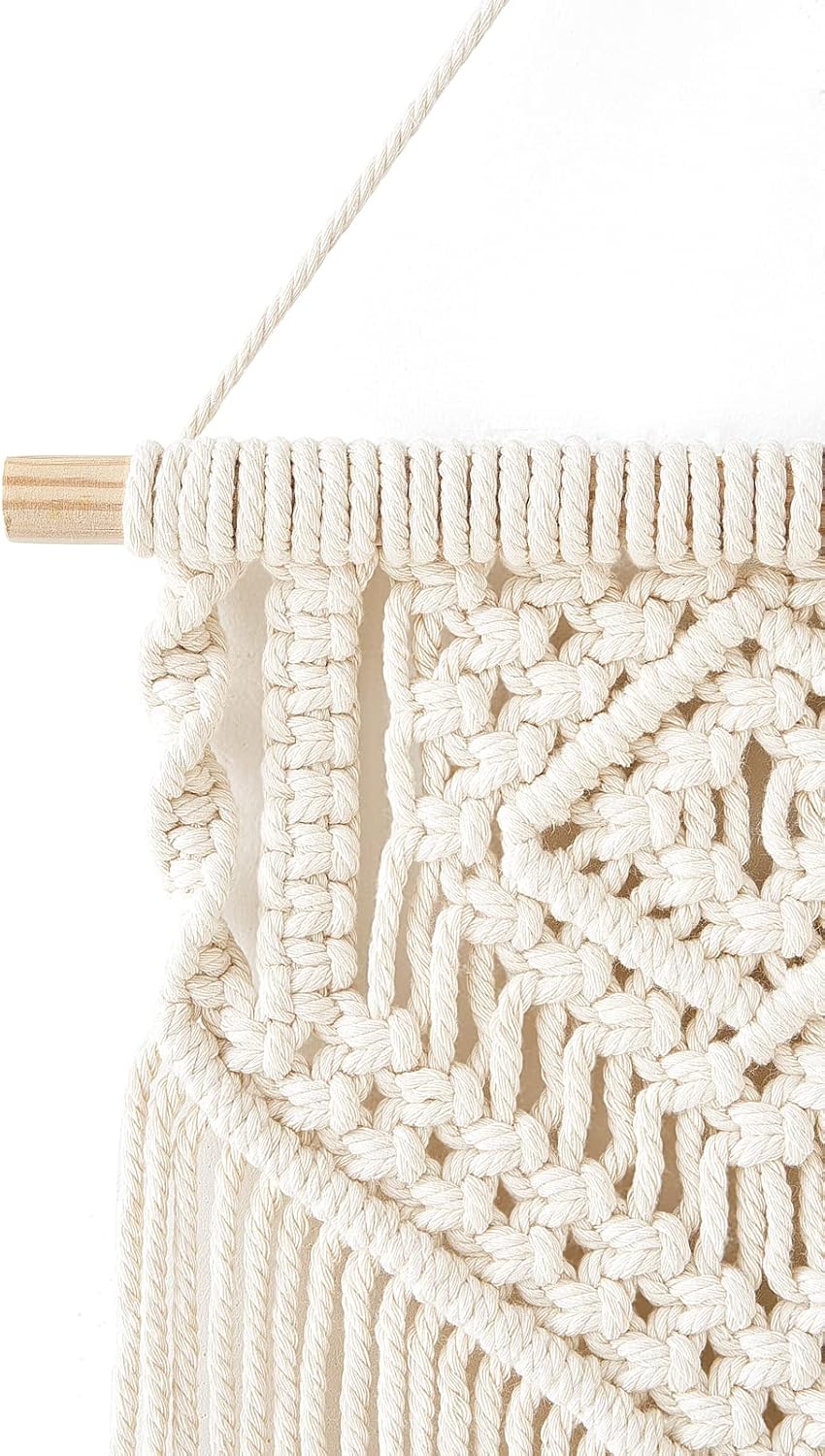 2 Pcs Small Macrame Wall Hangings Woven Boho Tapestry Wall Art for Home, Dorm, Classroom, Apartment, Nursery, or Party Decor, 16.5" x 10" and 17.5" x 10"