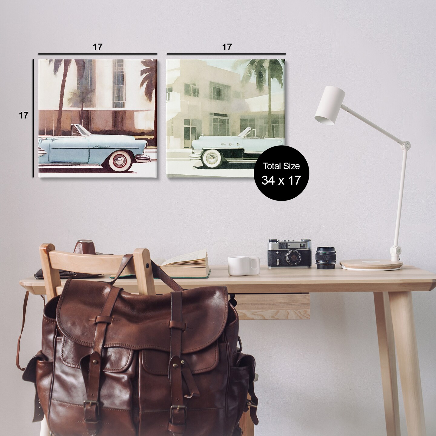 Stupell Industries Miami Cars in Summer 2pc Canvas Wall Art Set Design by Noah Bay
