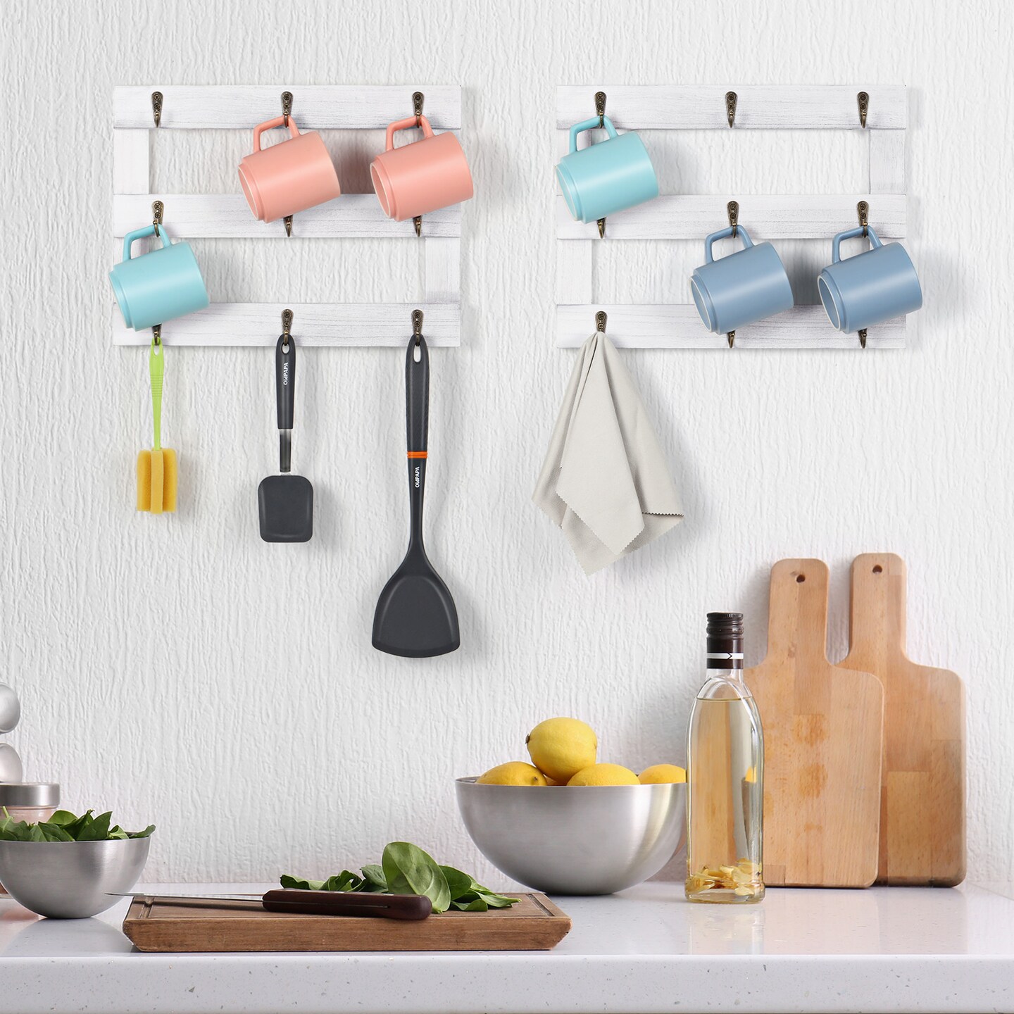 2pcs Three-Tier Wall-Mounted Cup Holder Ornament Organizer White