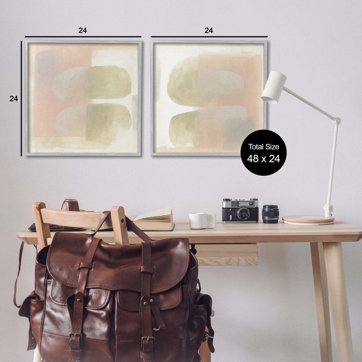 Stupell Industries Neutral Oblong Shapes Abstract 2pc Framed Giclee Wall Art Set Design by June Erica Vess