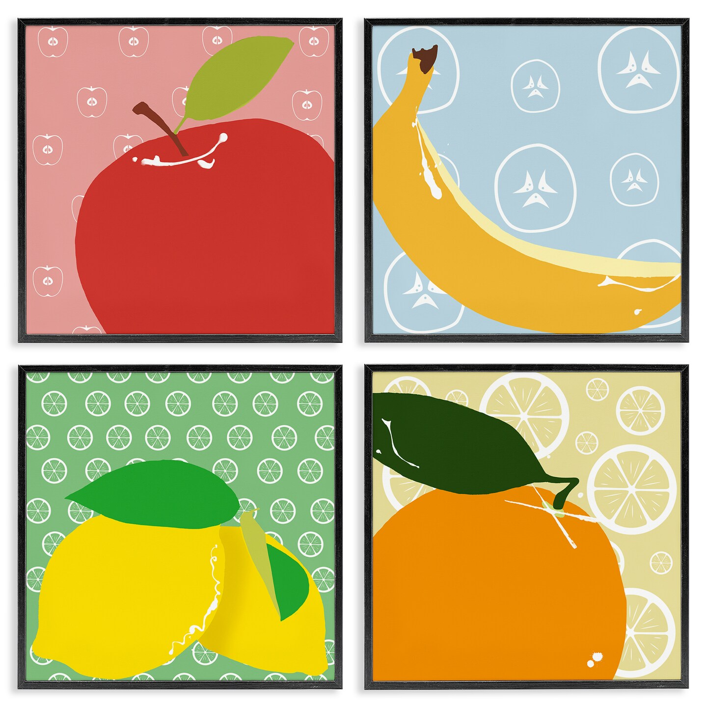 Stupell Industries Bright Kitchen Fruits 4pc Framed Giclee Wall Art Set Design by Daniela Santiago