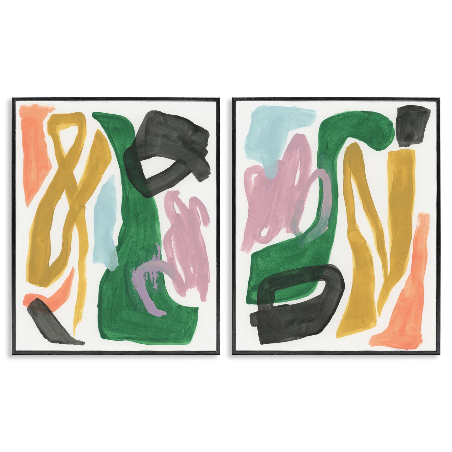 Stupell Industries Funky Abstract Squiggles 2pc Framed Giclee Wall Art Set Design by June Erica Vess