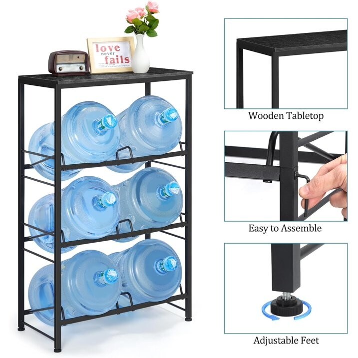 3-Tier Heavy Duty Water Jug Rack – 5-Gallon Water Bottle Storage Shelf