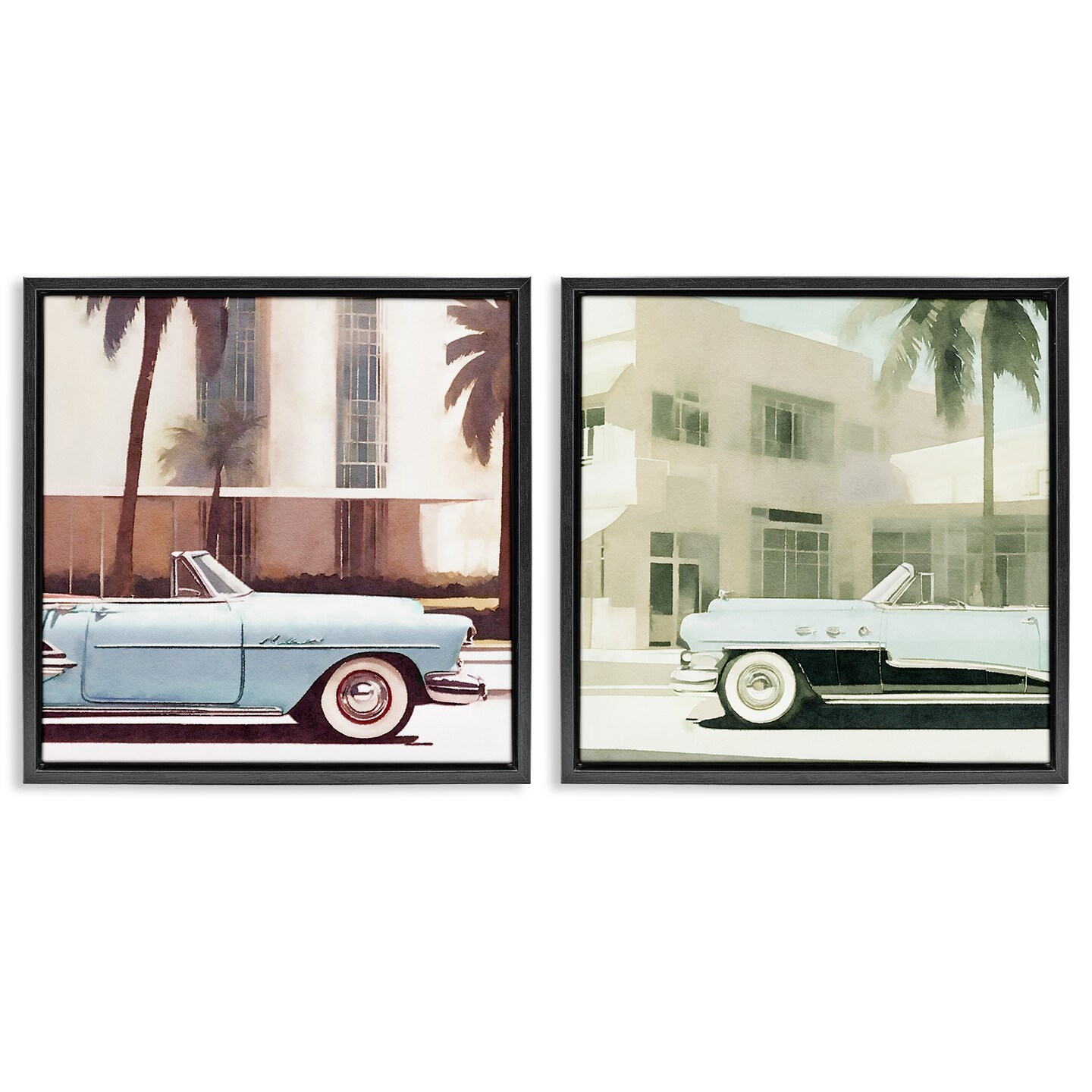 Stupell Industries Miami Cars in Summer 2pc Floater Framed Canvas Wall Art Set Design by Noah Bay
