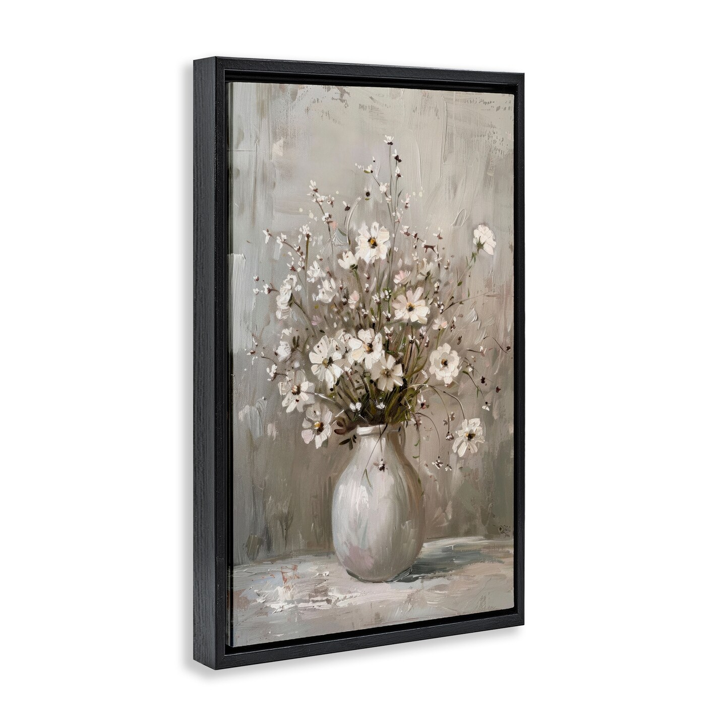 Stupell Industries Vintage Still Life Daisies Floater Framed Canvas Wall Art Design by LSR Design Studio