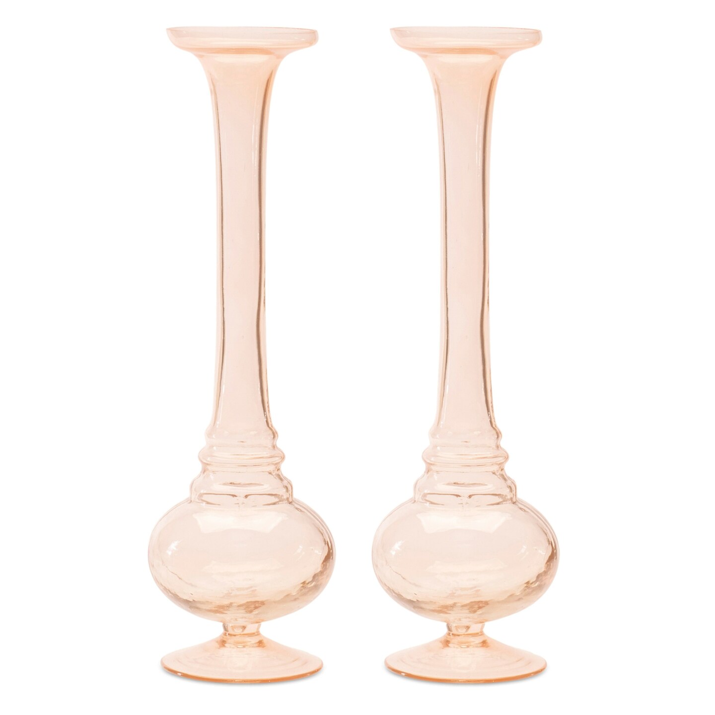 Melrose Solid Glass Tall Stem Vases - 11.25&#x22; - Pink - Set of 2