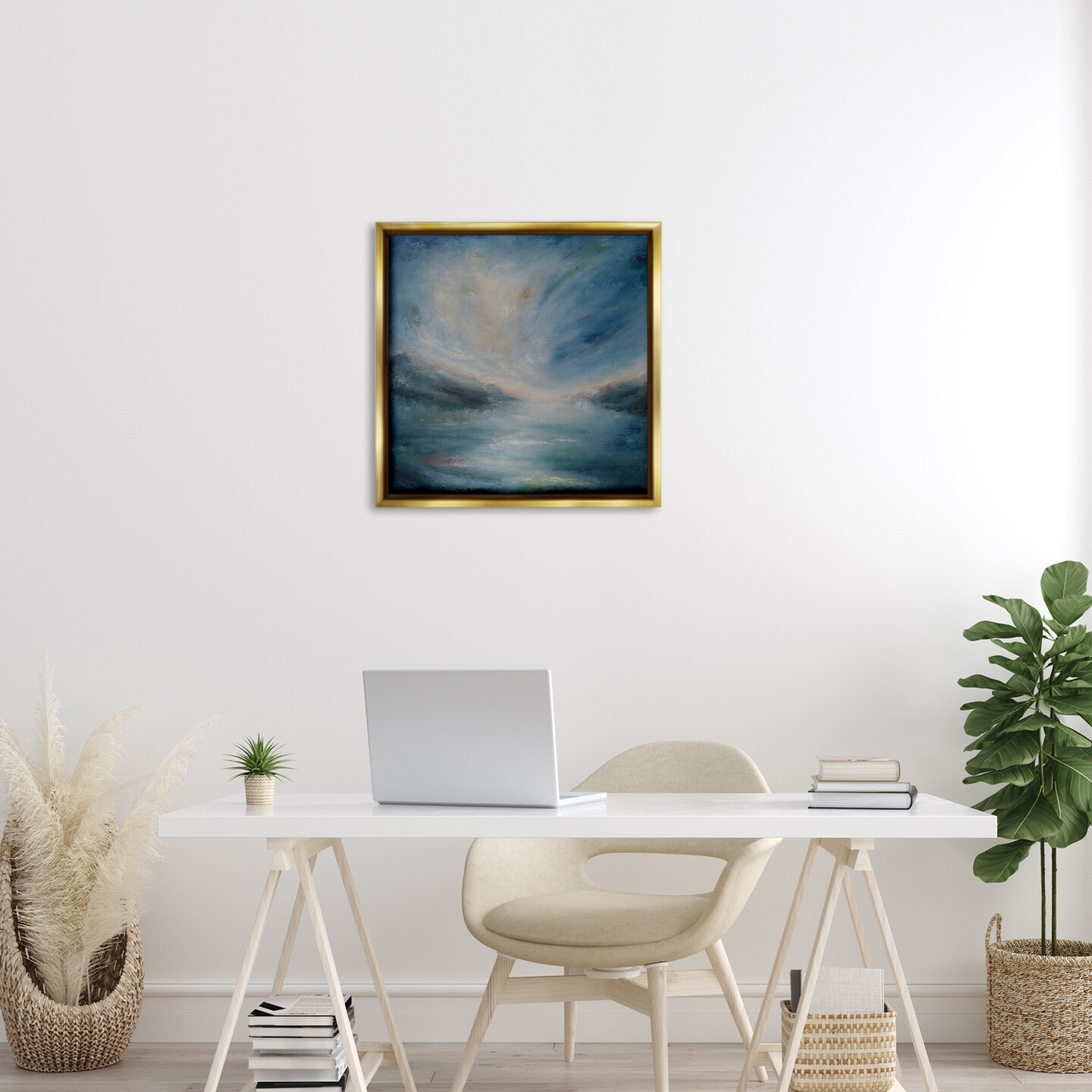 Stupell Industries Blue Hour Abstract Landscape Floater Framed Canvas Wall Art Design by Lydia Orange
