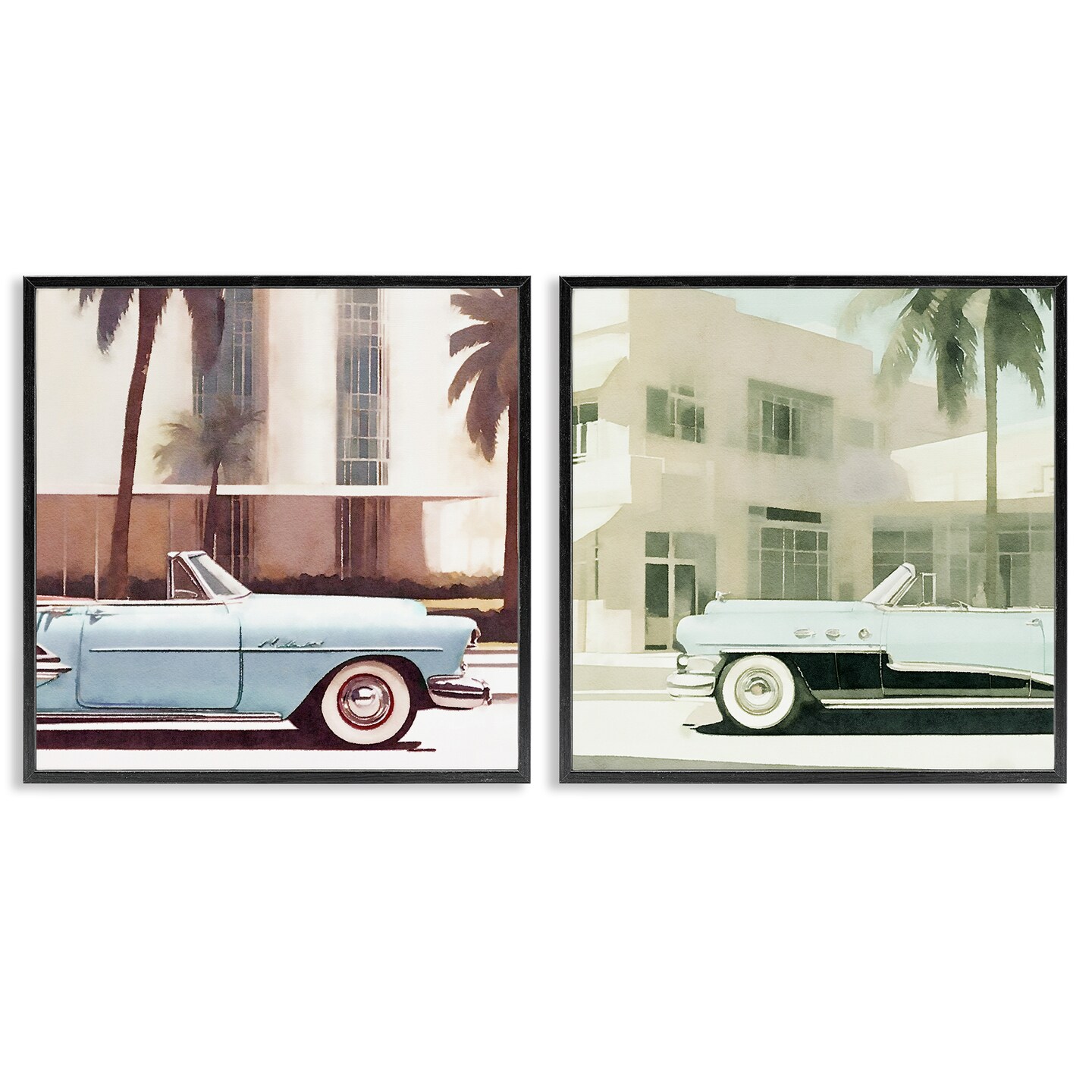 Stupell Industries Miami Cars in Summer 2pc Framed Giclee Wall Art Set Design by Noah Bay