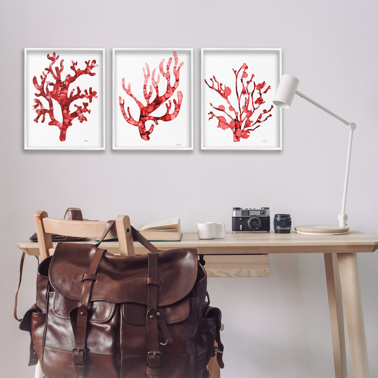 Stupell Industries Bold Red Coral 3pc Framed Giclee Wall Art Set Design by Patti Mann