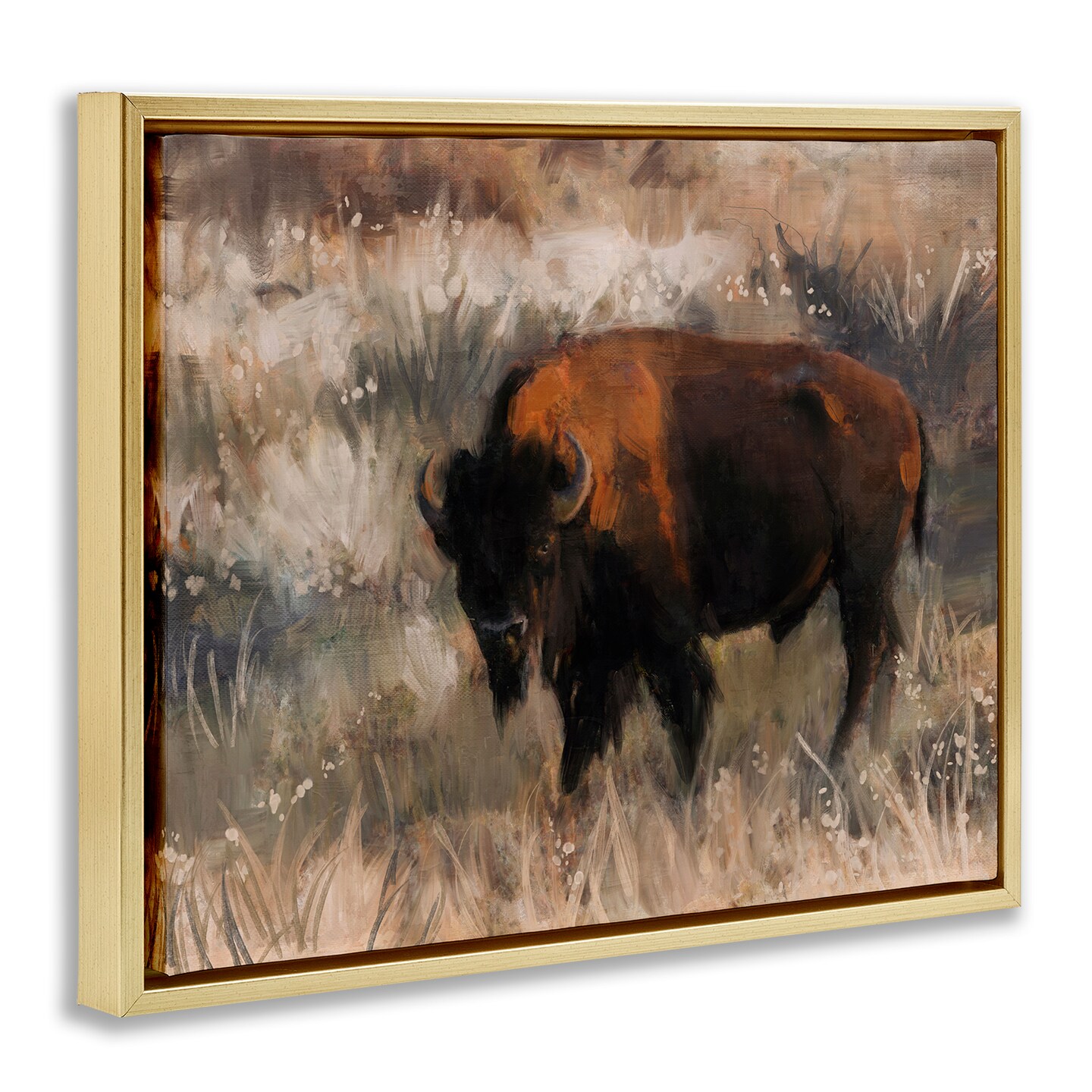 Stupell Industries Bison on the Range Floater Framed Canvas Wall Art Design by Nina Blue