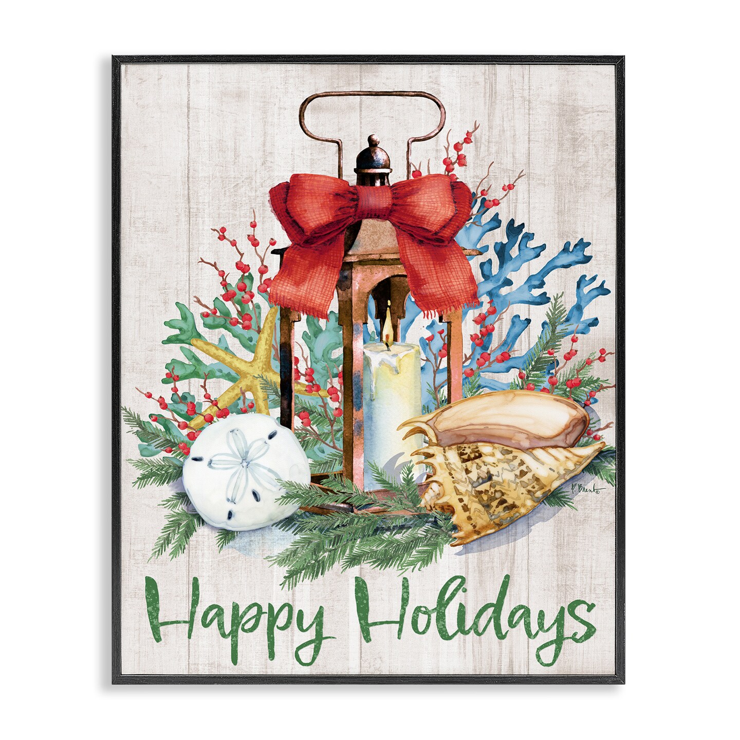 Stupell Industries Happy Holidays Nautical Lantern Framed Giclee Wall Art Design by Paul Brent