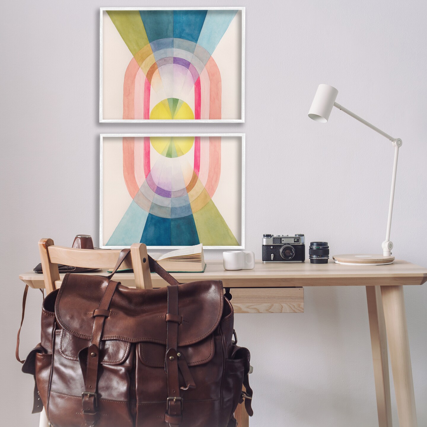 Stupell Industries Retro Pastel Structured Shapes 2pc Framed Giclee Wall Art Set Design by Grace Popp