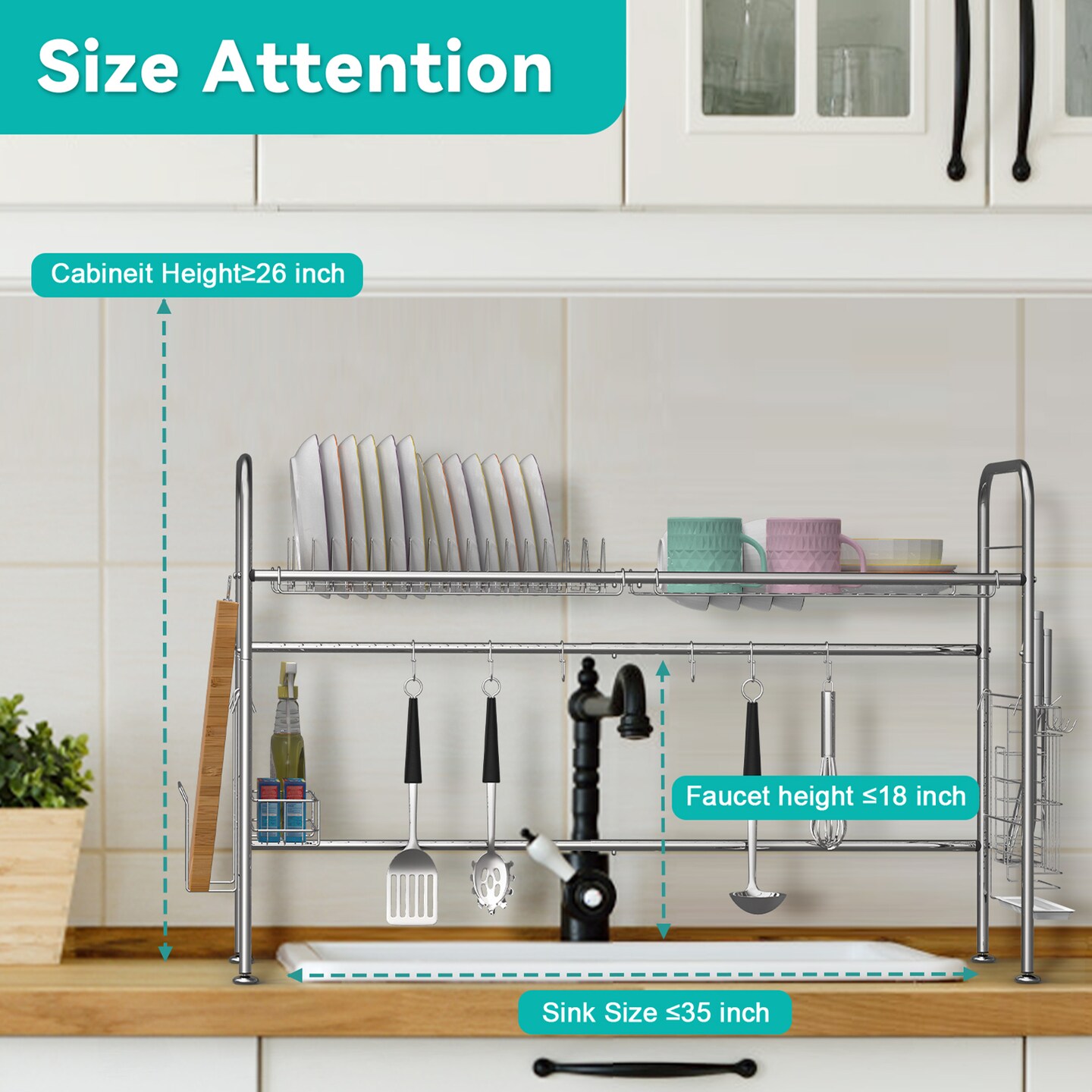 Over The Sink Dish Drying Rack Stainless Steel Kitchen Organizer Cutlery Drainer