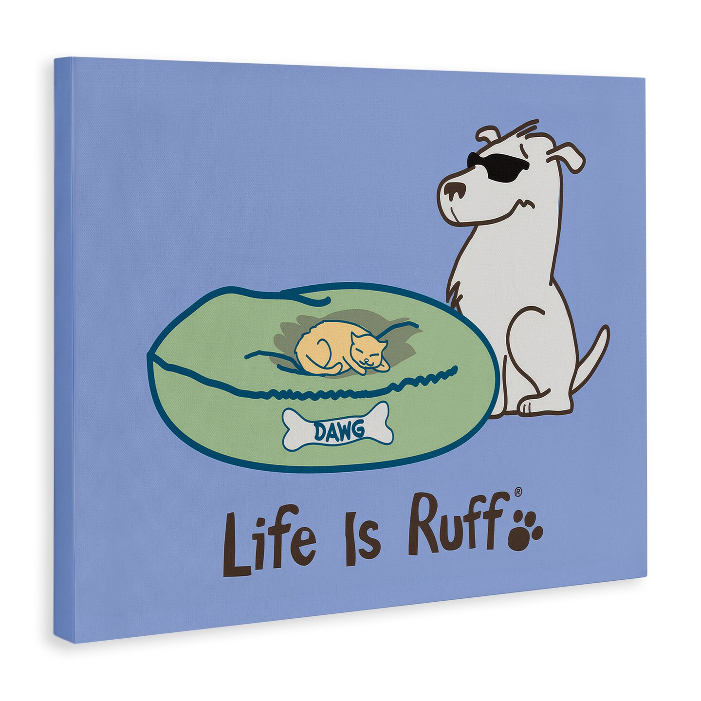 Stupell Industries Cat on Dog Bed Canvas Wall Art Design by LIR