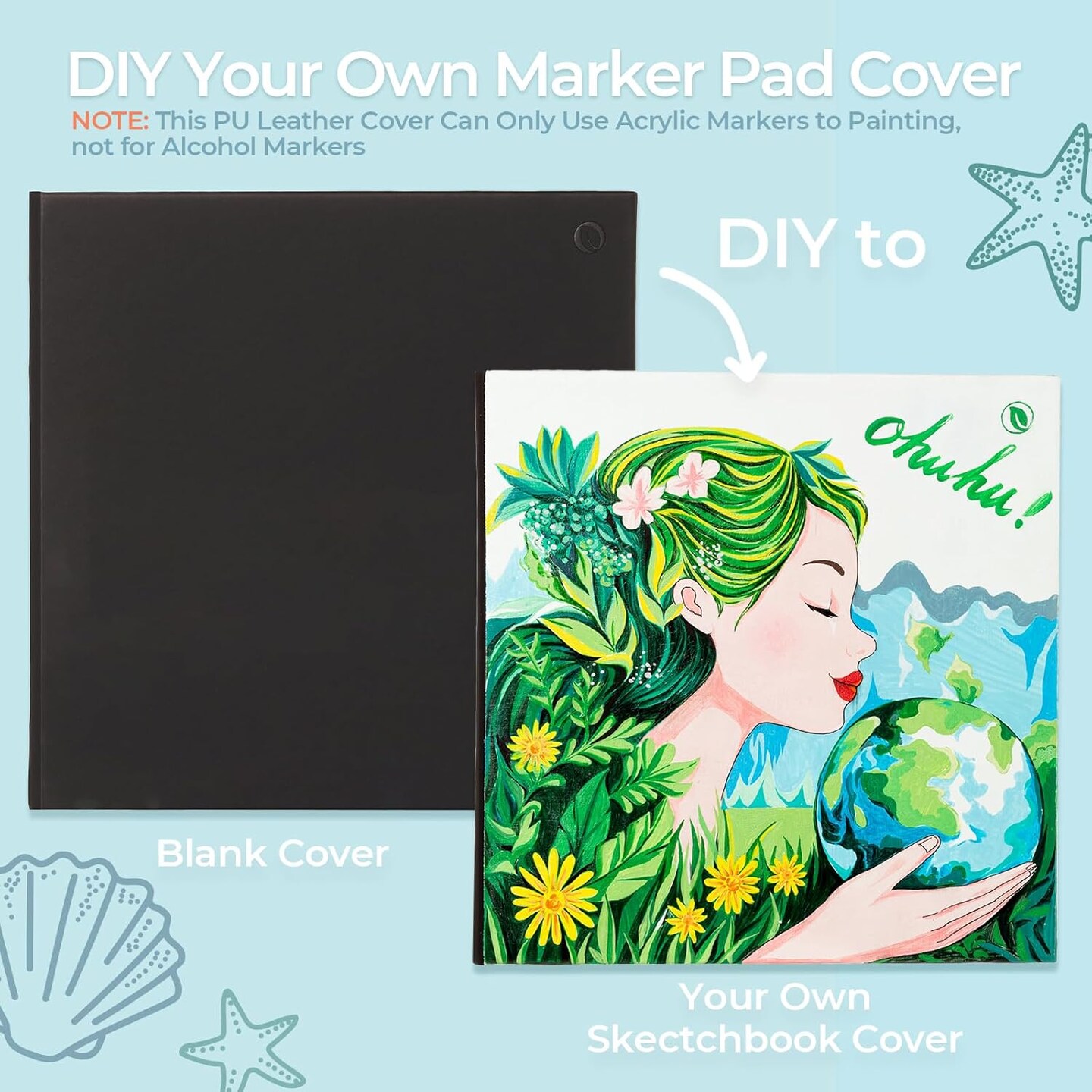 Ohuhu Double Sided Marker Pads Art Sketchbook Bleedproof - 8.3x8.3 Square Art Sketch Book Drawing Papers 60 Sheets/120 Pages 90LB/150GSM Hardcover Sketching Books for Alcohol Marker Painting Coloring