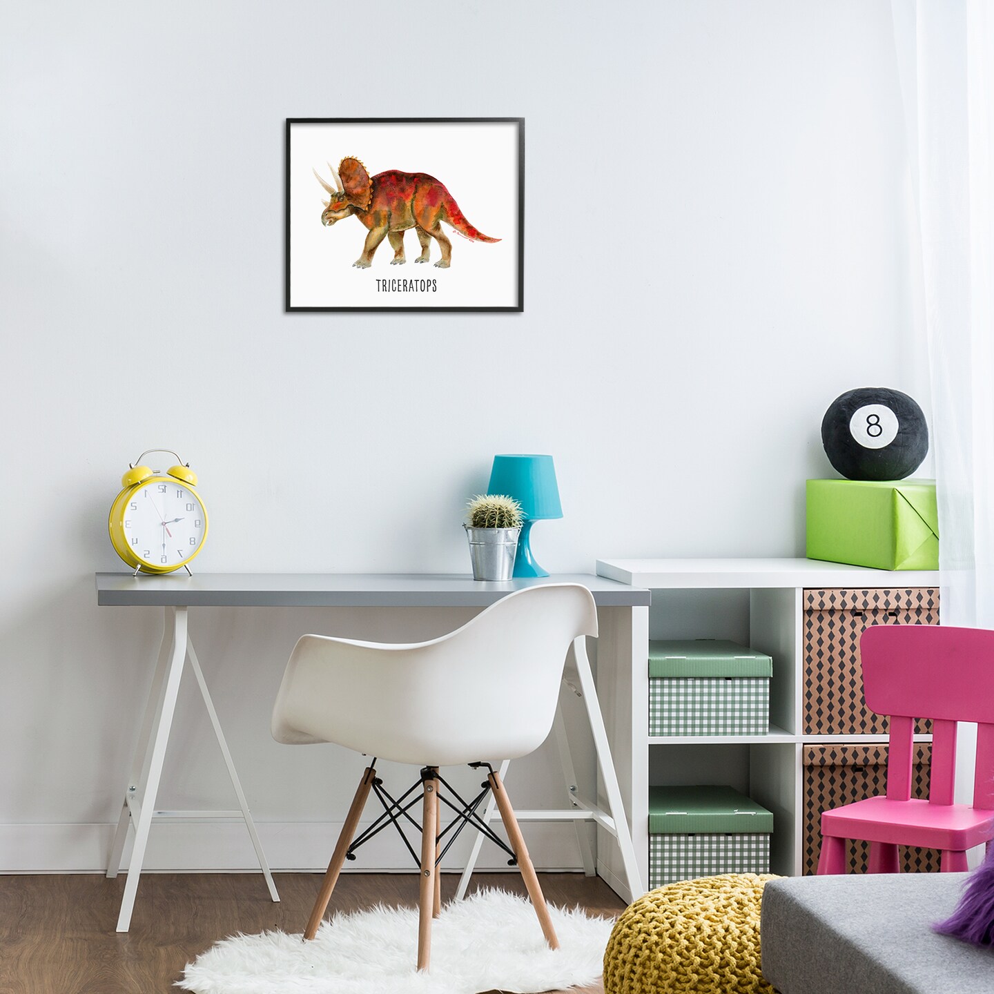 Stupell Industries Triceratops Dinosaur Learning Framed Giclee Wall Art Design by Brett Blumenthal