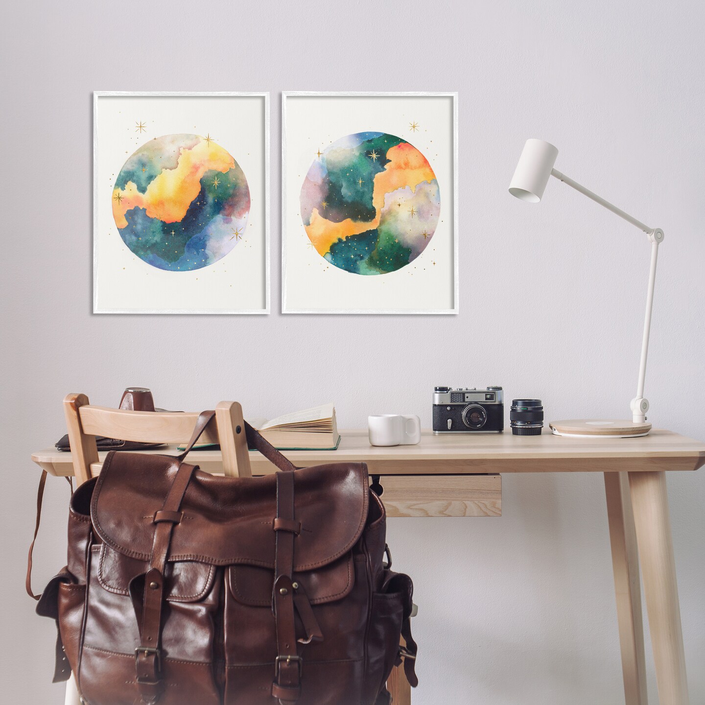 Stupell Industries Outer Space Round Galaxies 2pc Framed Giclee Wall Art Set Design by Grace Popp