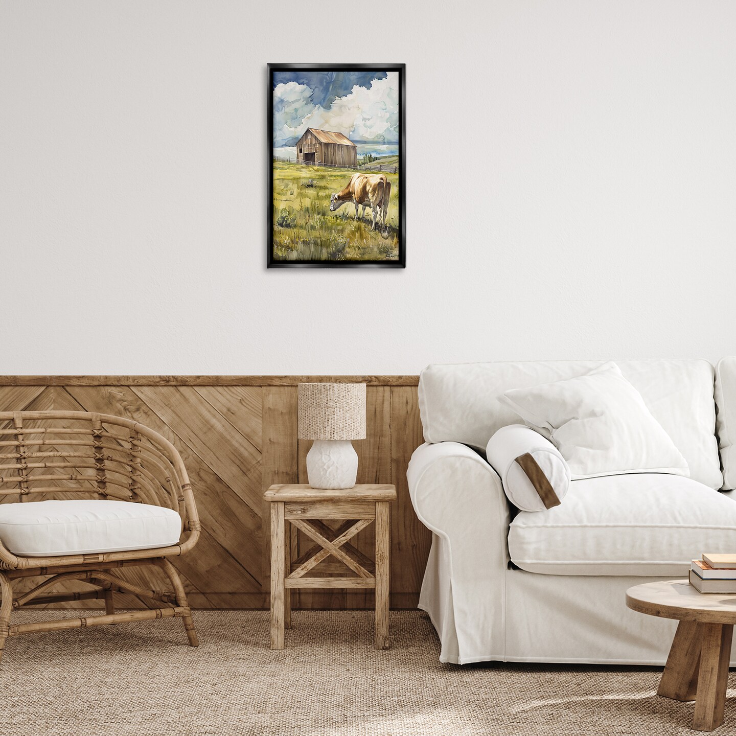 Stupell Industries Cow in Vast Field Floater Framed Canvas Wall Art Design by Franklyn Gregory