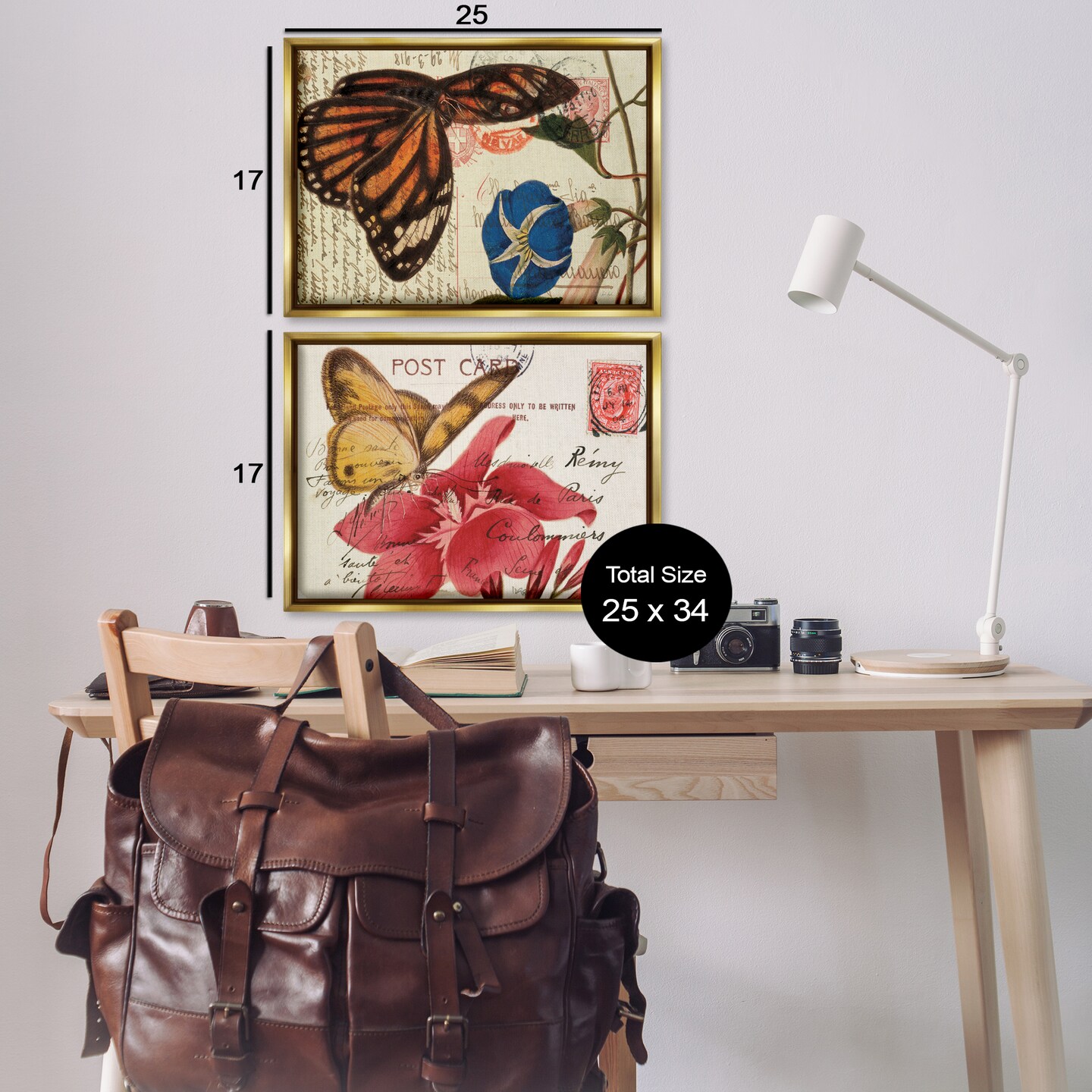 Stupell Industries Butterfly Accented Postcards 2pc Floater Framed Canvas Wall Art Set Design by Deborah Revell