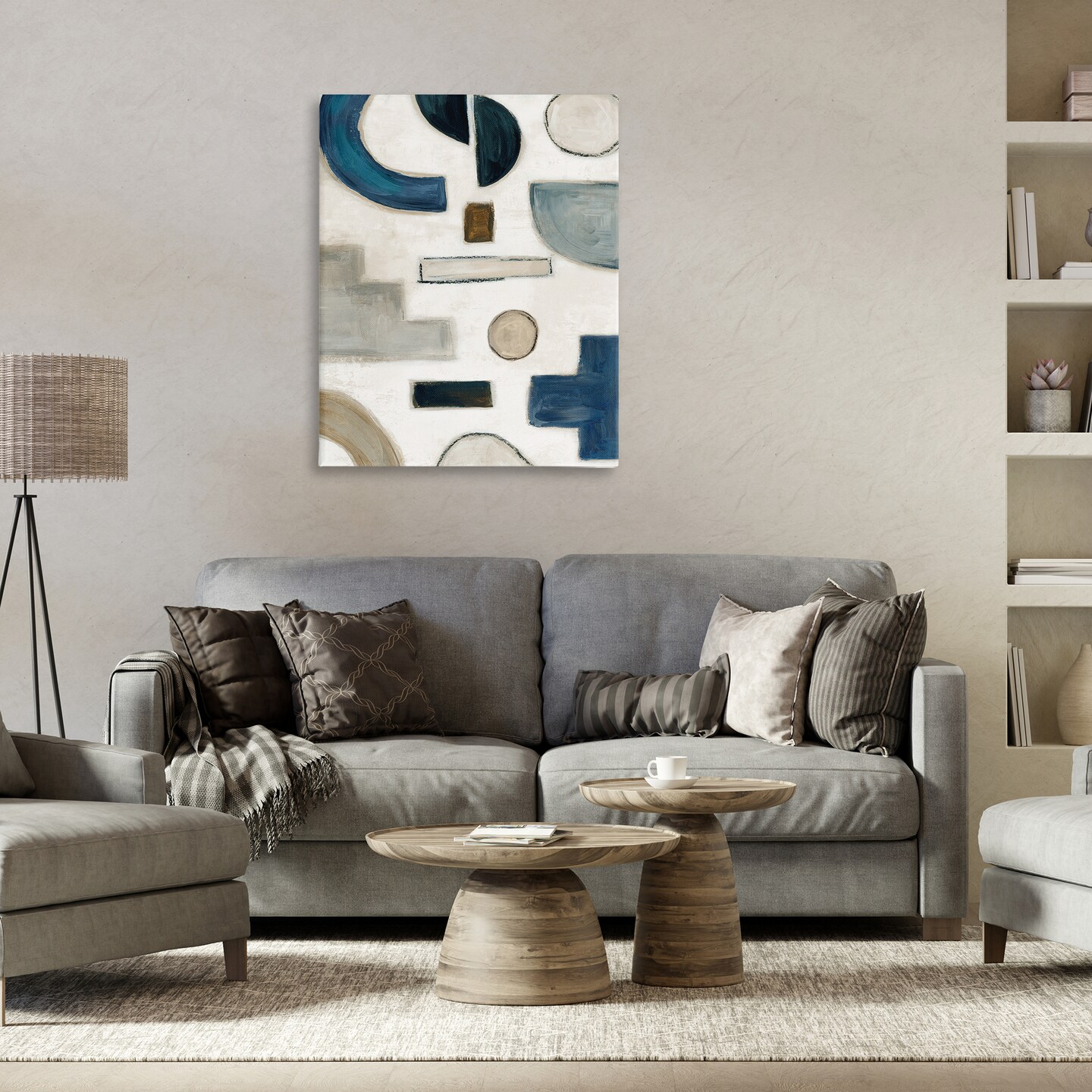 Stupell Industries Neutral Shapes Blue & Beige Canvas Wall Art Design by Emma Peal