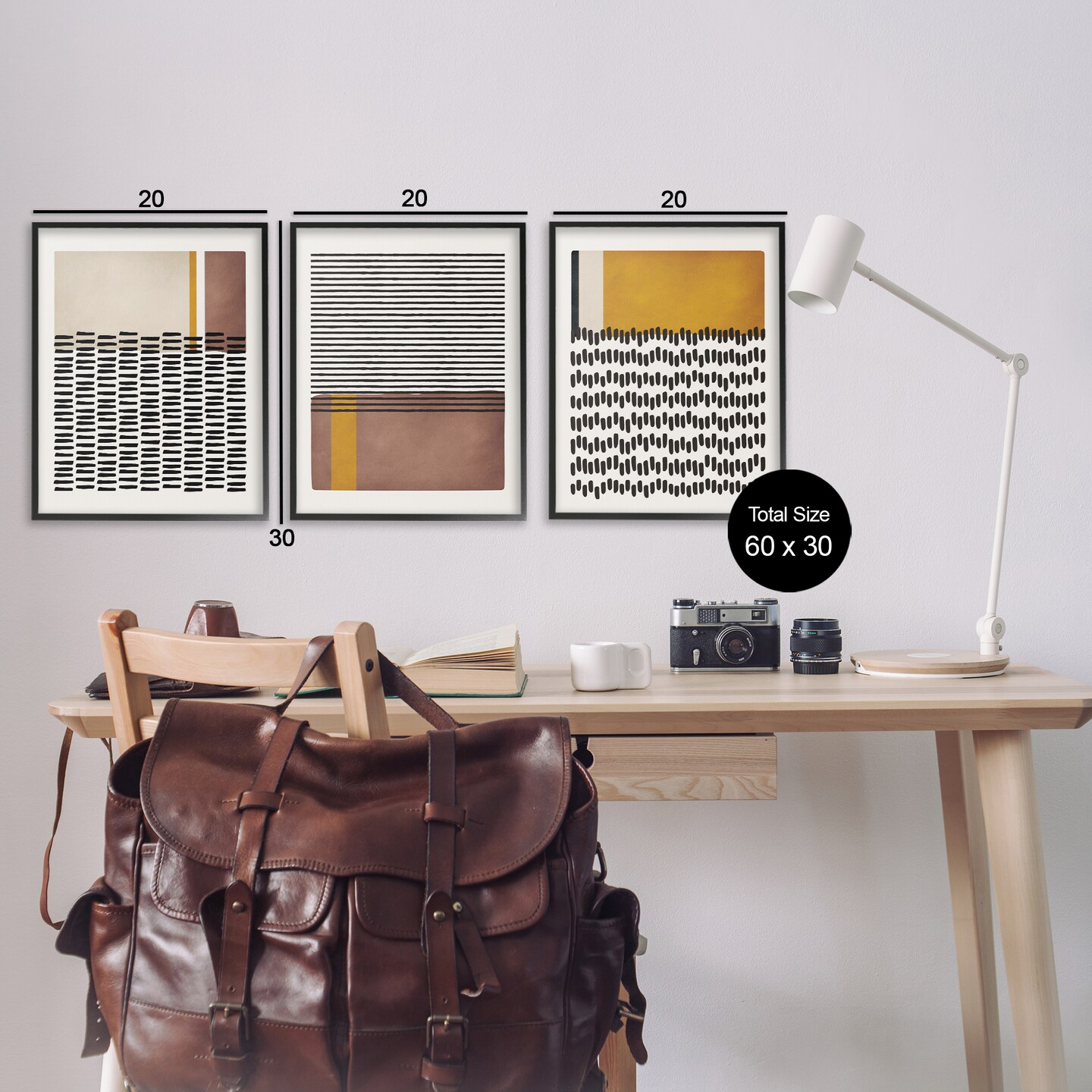 Stupell Industries Natural Lines Pattern Abstract 3pc Framed Giclee Wall Art Set Design by JJ Design House, LLC.