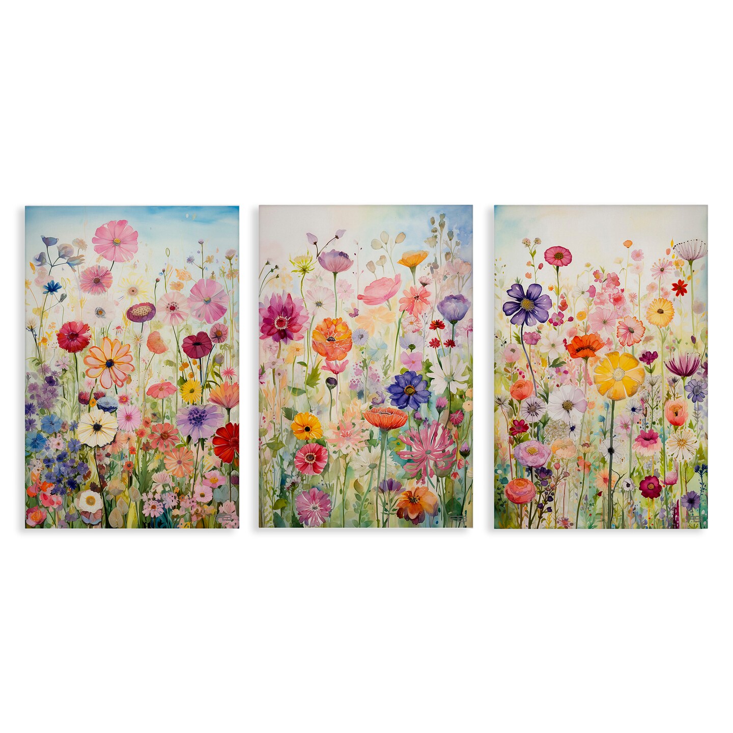 Stupell Industries Bold Flower Meadow Horizon 3pc Canvas Wall Art Set Design by RB