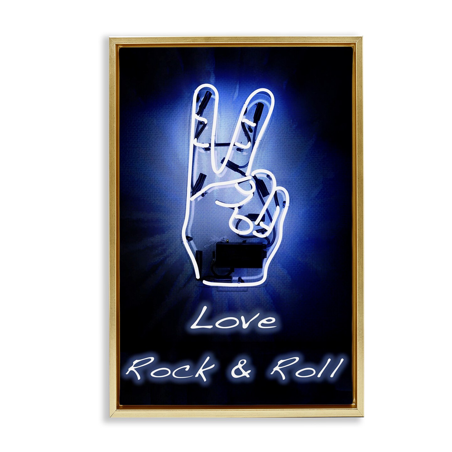 Stupell Industries Love Rock &#x26; Roll Neon Floater Framed Canvas Wall Art Design by Graffi*tee Studios