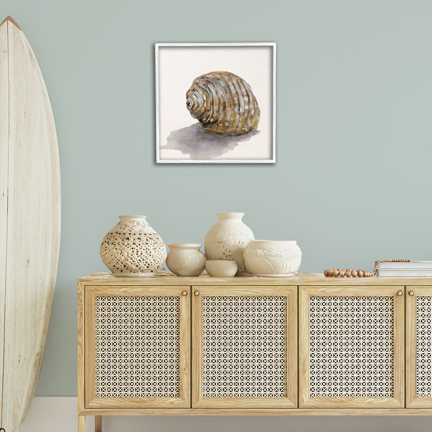 Stupell Industries Curved Seashell on Beige Framed Giclee Wall Art Design by Jacob Q