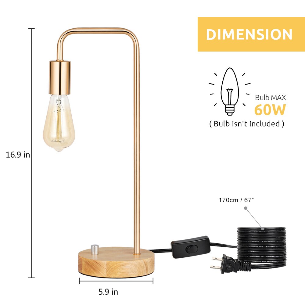 2PCS Industrial Table Lamps Bedside Lamps for Bedroom, Living Room, Office Gold