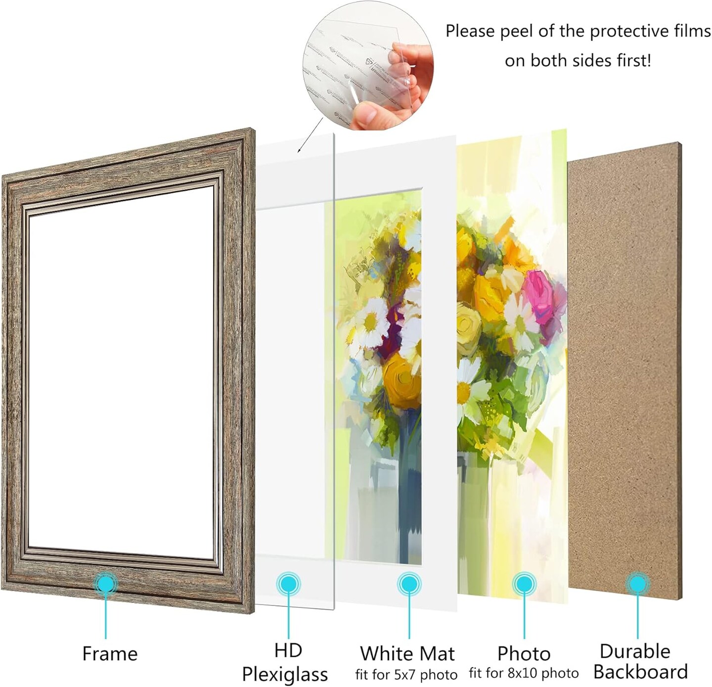 8x10 Picture Frame Set of 4, Rustic Farmhouse Picture Frames for Table or Wall Hanging