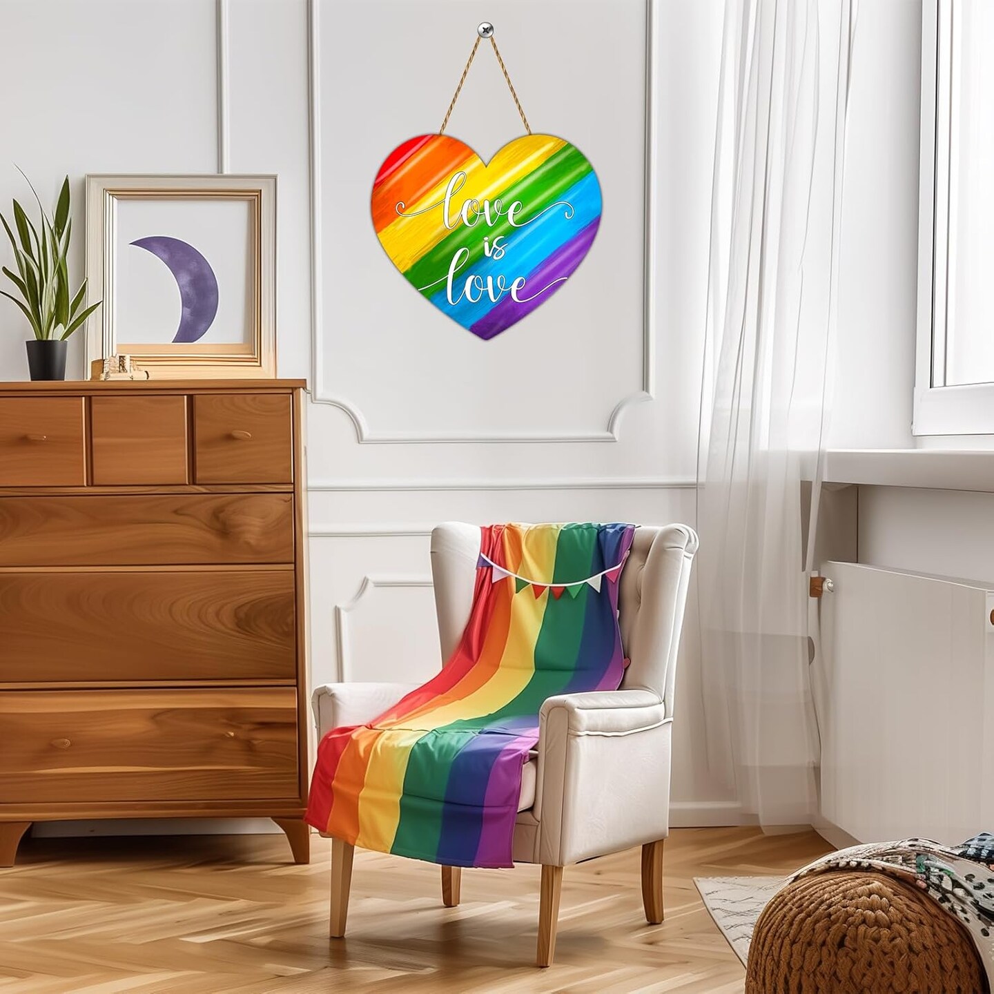 Pride Decorations Pride Wreath for Front Door Love is Love Door Sign Rainbow Decorations Rainbow Wreath LGBTQ Gay Lesbian Wooden Door Decor for Indoor Wall Home Decor