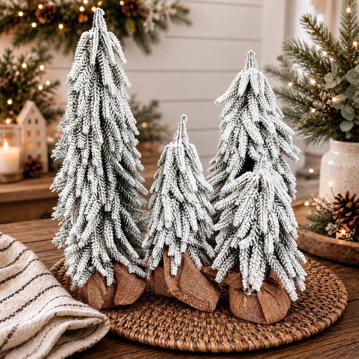 Christmas Tree with Snow, Faux Handmade Pine Trees Snow Covered