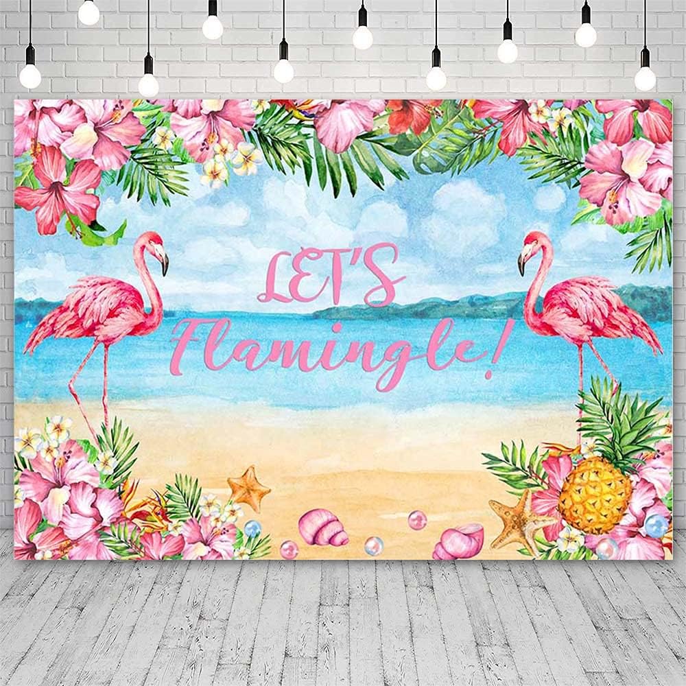 7x5ft Let's Flamingle Summer Beach Flamingo Party Decorations Hawaiian Aloha Birthday Backdrop Pineapple Pink Floral Background Cake Table Decor Photo Banner Props