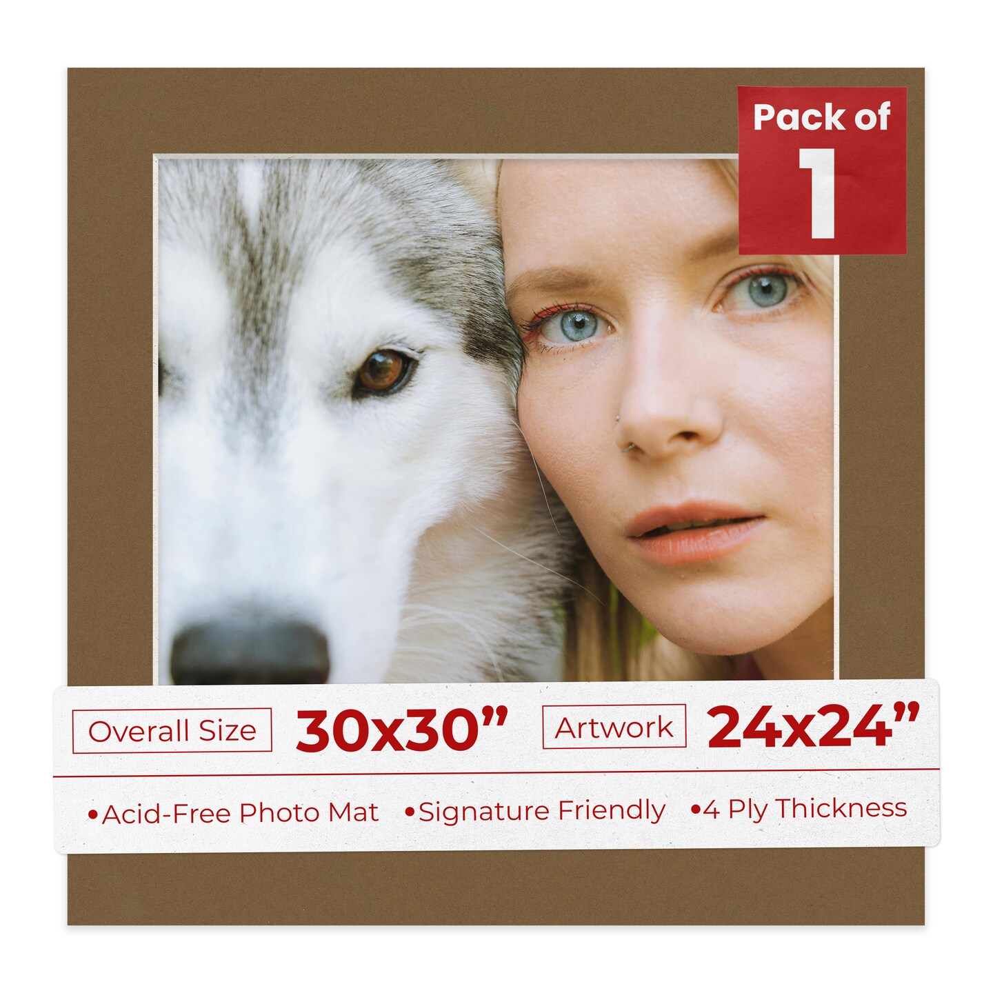 Aged Oak Brown Mat Board for 30x30 Frames - Fits 24x24 Photos