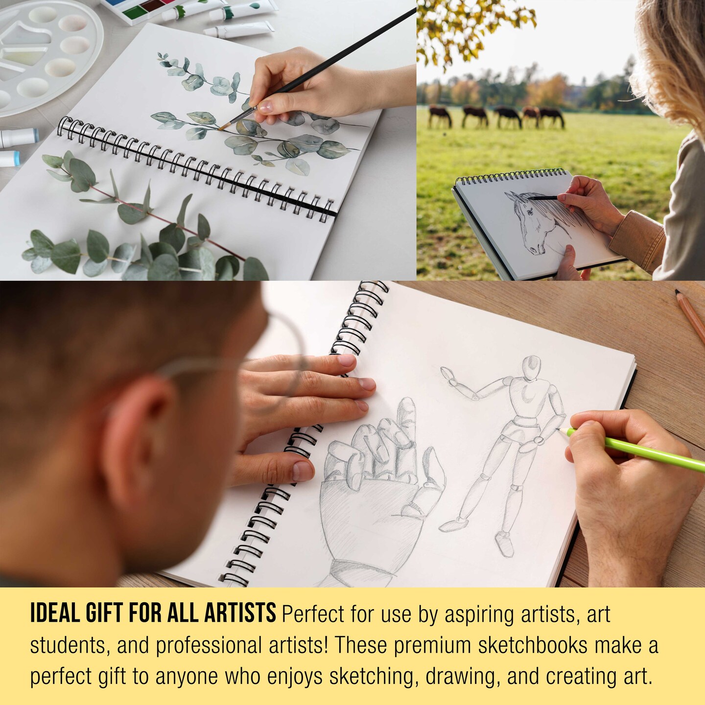 8.5" x 11" Premium Hardbound Sketch Book, 2 Pack, 80 Sheets Each, 70 lb (110gsm) - Hardcover Spiral Bound Artist Field, Small Sketch Pad, Acid-Free Drawing Pad - Adults, Students