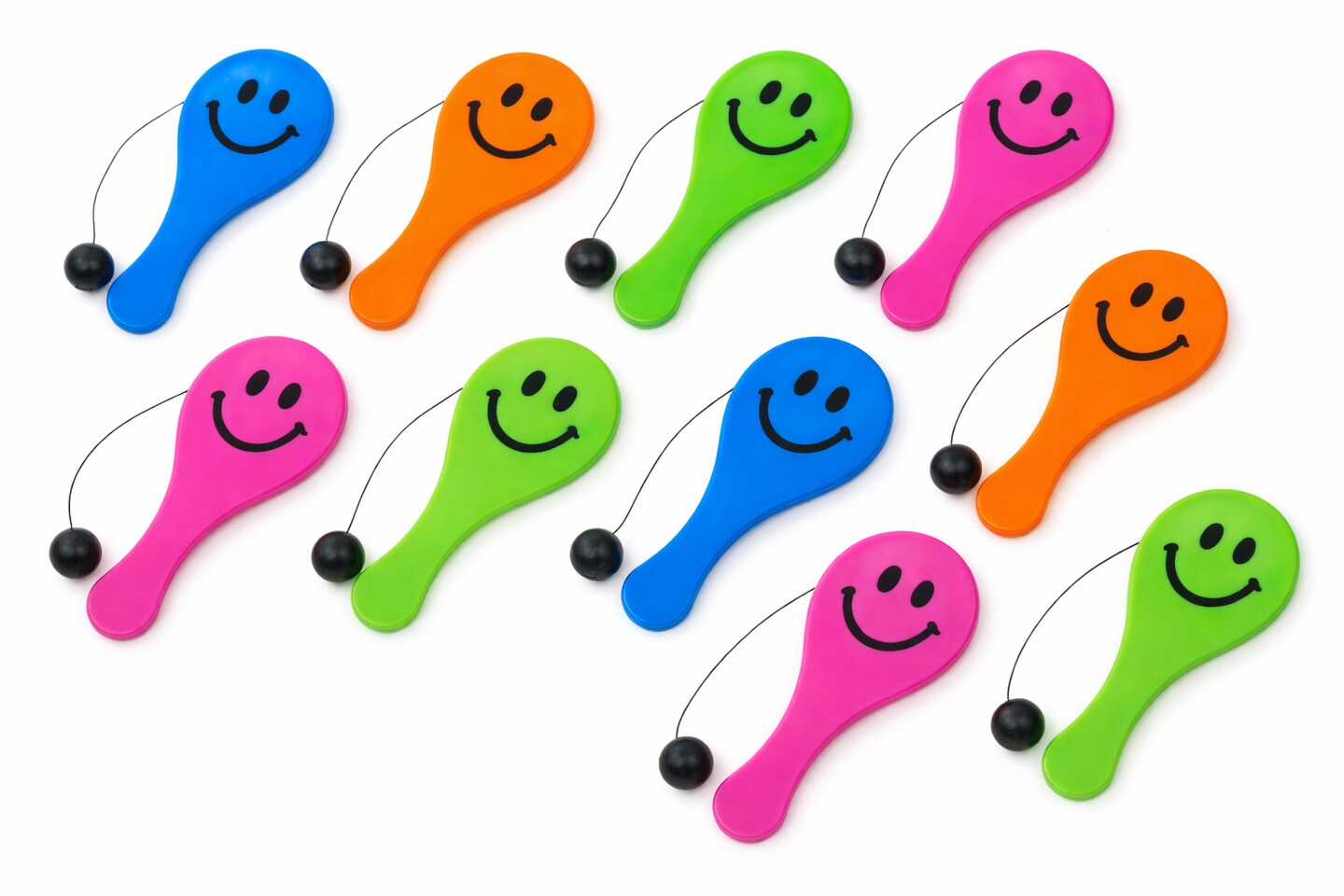 Mini Smile Paddle Ball Game – 12 Pack Classic Wooden Paddle Toys for Kids & Prizes